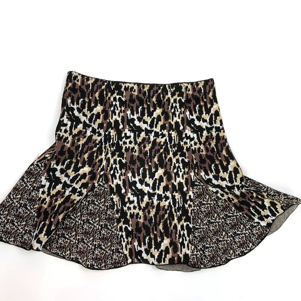 Parker Kenna Mini Skater Knit Mix Media Animal Print Skirt Sz M - Picture 16 of 16